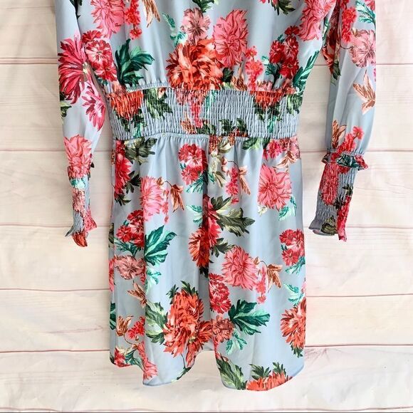 NWT Ella Moon Standard Smocked Waist Long Sleeve Blue Pink Floral Print Dress - Picture 8 of 8